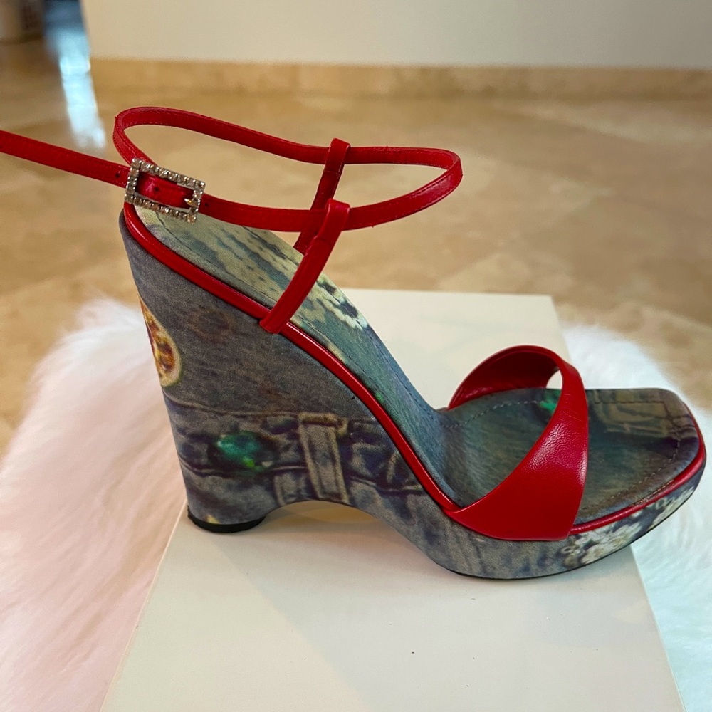 Platform red/jeans sandals made it Italy